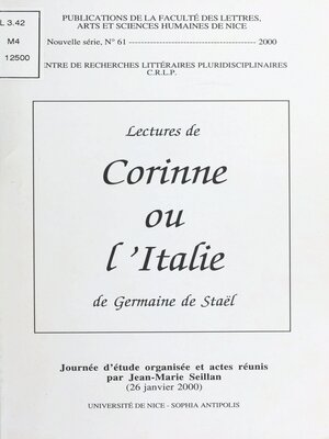 cover image of Lectures de Corinne ou l'Italie de Germaine de Staël